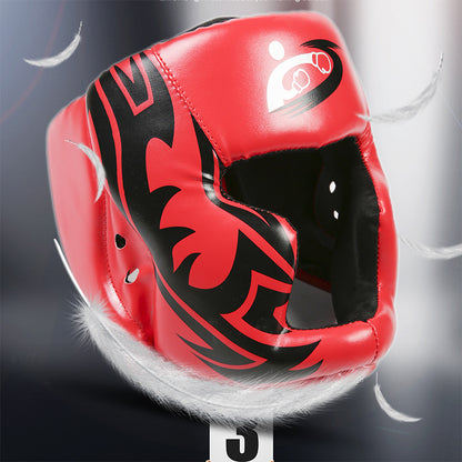 WILKYs0Sanda Fighting Helmet
 Name: Sanda head guard
 
 Material: high-grade leather, cotton flannel
 
 color: red
 
 Specification: free size
 
 Features:
 
 Imported environmentally friendly 