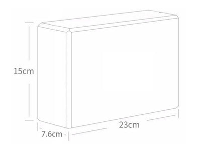 Dimensions of yoga brick equipment: 23cm x 15cm x 7.6cm.