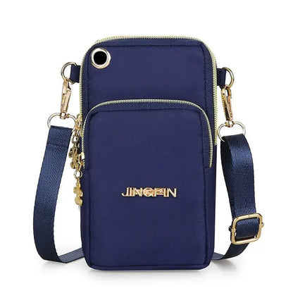 WILKYs0Mobile Phone Bag Women Shoulder Bag 3-layer Zipper Design Small Crossb
 Product information:
 
 Material: Nylon
 
 Opening method: zipper
 
 Internal structure of the packet: card slot
 
 Bag shapes: square vertical section
 
 Applicab