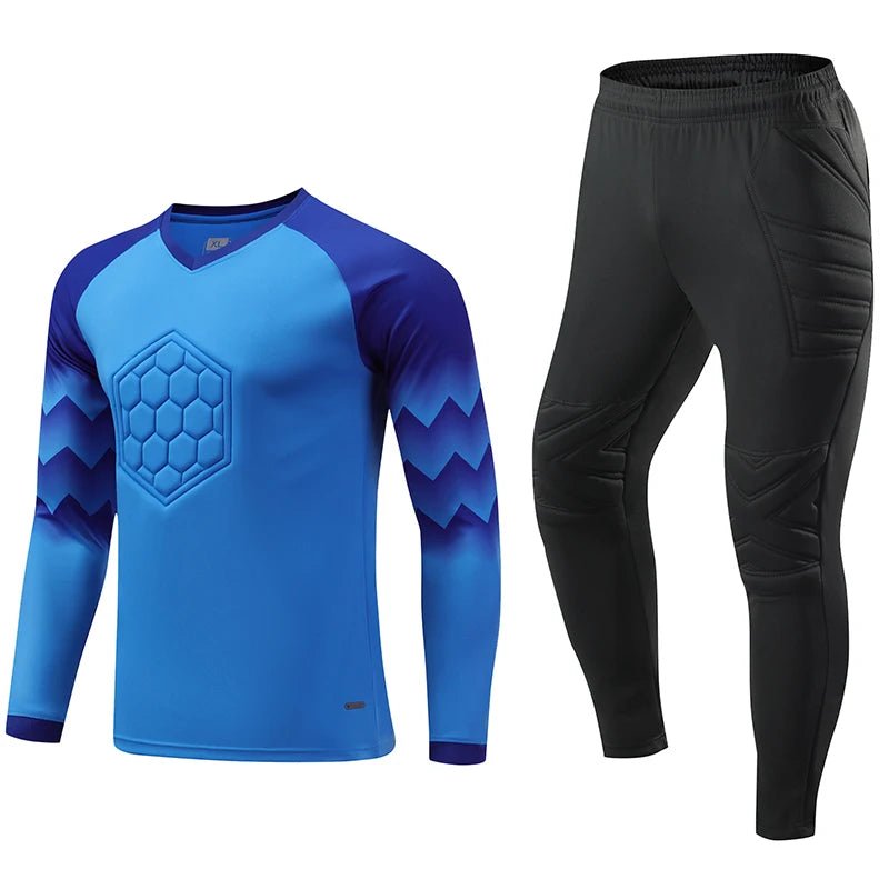 2021 New Uniform Men's Football Training Goalkeeper Uniform Kids Soccer Jersey Set Long Sleeve Protective Sponge Shirt Pants - WILKYs
