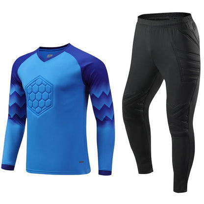 2021 New Uniform Men's Football Training Goalkeeper Uniform Kids Soccer Jersey Set Long Sleeve Protective Sponge Shirt Pants - WILKYs