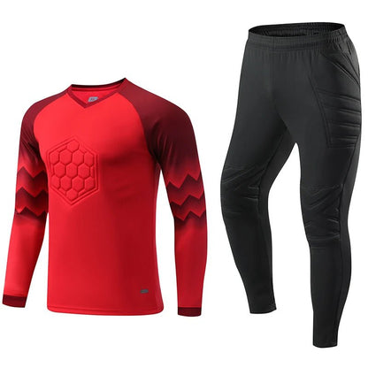 2021 New Uniform Men's Football Training Goalkeeper Uniform Kids Soccer Jersey Set Long Sleeve Protective Sponge Shirt Pants - WILKYs
