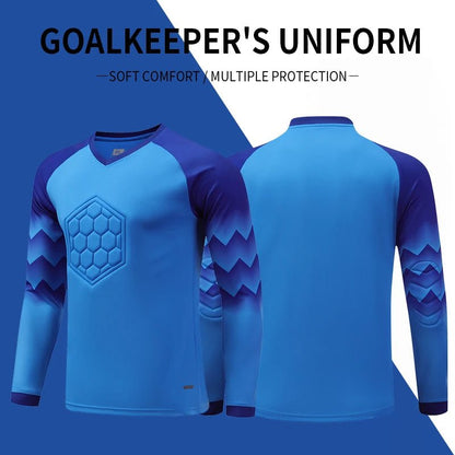 2021 New Uniform Men's Football Training Goalkeeper Uniform Kids Soccer Jersey Set Long Sleeve Protective Sponge Shirt Pants - WILKYs