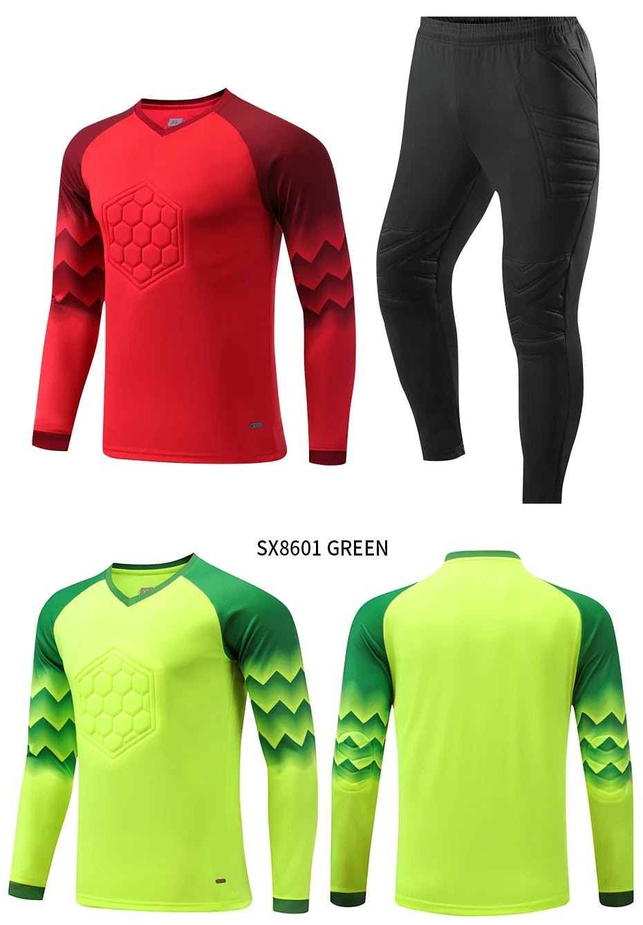 2021 New Uniform Men's Football Training Goalkeeper Uniform Kids Soccer Jersey Set Long Sleeve Protective Sponge Shirt Pants - WILKYs