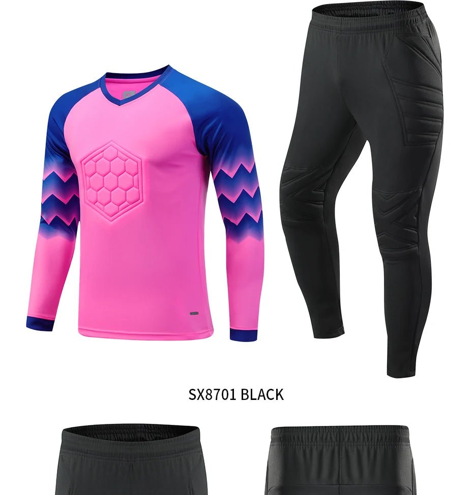 2021 New Uniform Men's Football Training Goalkeeper Uniform Kids Soccer Jersey Set Long Sleeve Protective Sponge Shirt Pants - WILKYs