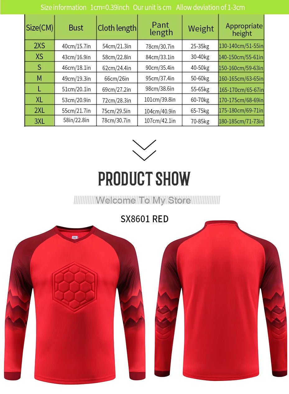 2021 New Uniform Men's Football Training Goalkeeper Uniform Kids Soccer Jersey Set Long Sleeve Protective Sponge Shirt Pants - WILKYs