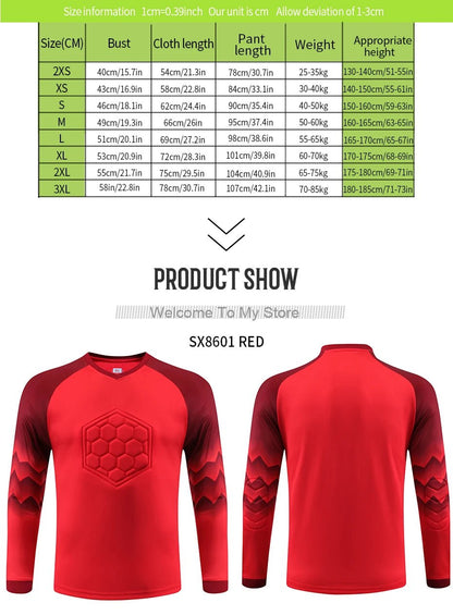 2021 New Uniform Men's Football Training Goalkeeper Uniform Kids Soccer Jersey Set Long Sleeve Protective Sponge Shirt Pants - WILKYs