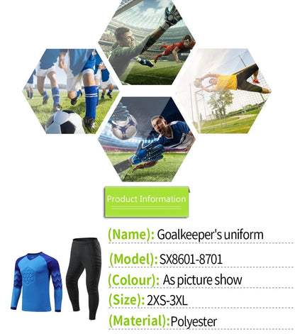 2021 New Uniform Men's Football Training Goalkeeper Uniform Kids Soccer Jersey Set Long Sleeve Protective Sponge Shirt Pants - WILKYs
