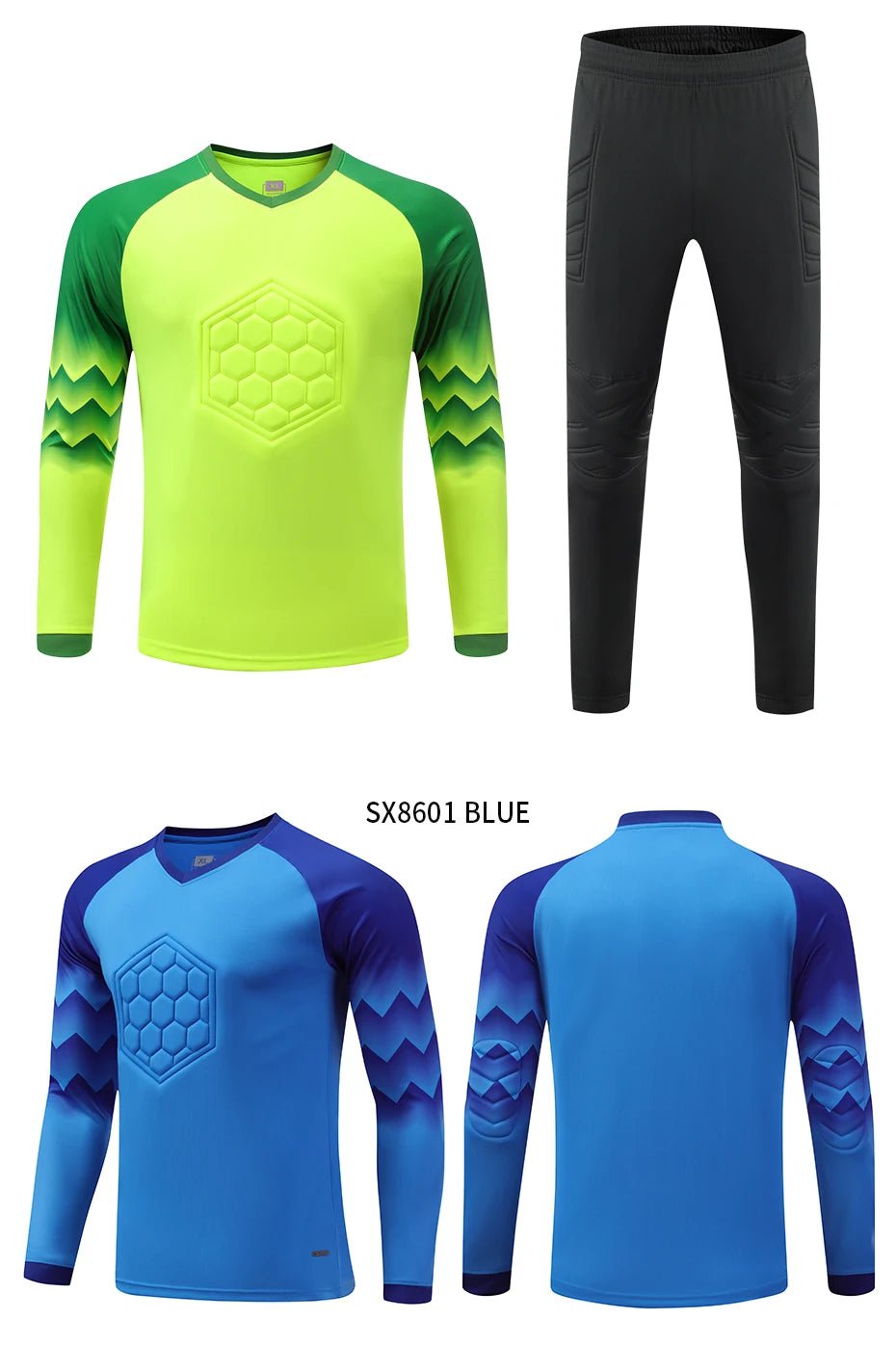 2021 New Uniform Men's Football Training Goalkeeper Uniform Kids Soccer Jersey Set Long Sleeve Protective Sponge Shirt Pants - WILKYs