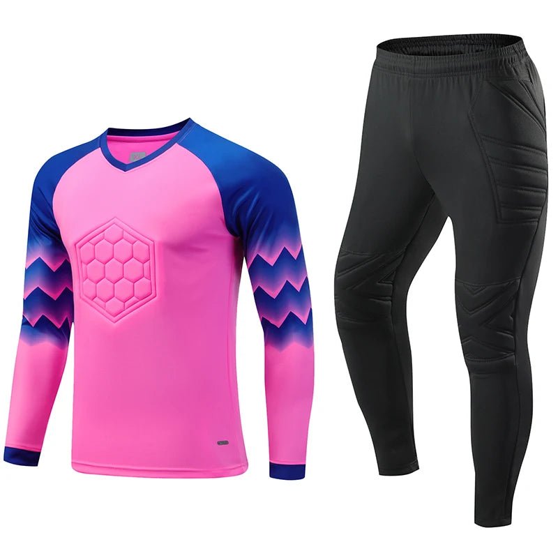 2021 New Uniform Men's Football Training Goalkeeper Uniform Kids Soccer Jersey Set Long Sleeve Protective Sponge Shirt Pants - WILKYs