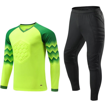 2021 New Uniform Men's Football Training Goalkeeper Uniform Kids Soccer Jersey Set Long Sleeve Protective Sponge Shirt Pants - WILKYs