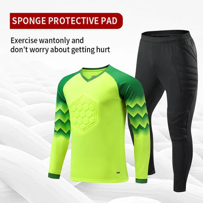 2021 New Uniform Men's Football Training Goalkeeper Uniform Kids Soccer Jersey Set Long Sleeve Protective Sponge Shirt Pants - WILKYs