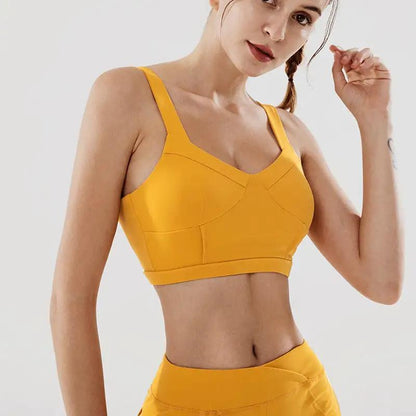 Women's yellow fitness yoga underwear set made of nylon.