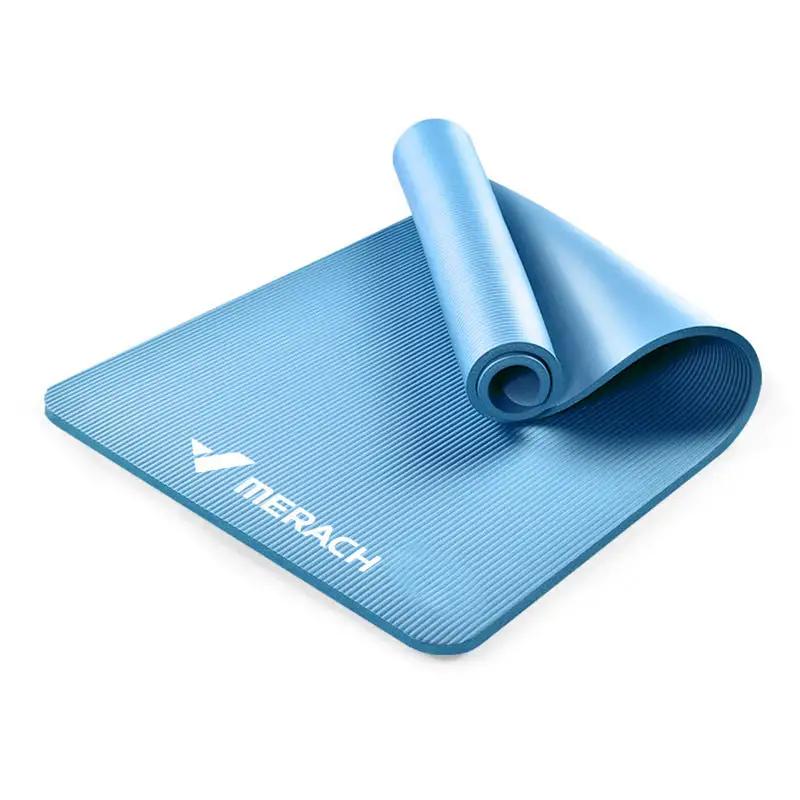 Blue women widened home fitness yoga mat made of TPE, 183x61cm.