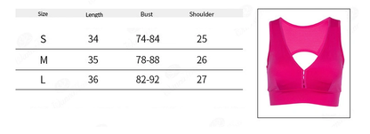 Size chart and pink Yoga Hollow Fitness Vest made from cotton.