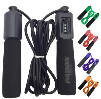 Rope skipping fitness rope with black handles and colorful options, 3m length, made of PS, PP, PCV, sponge.