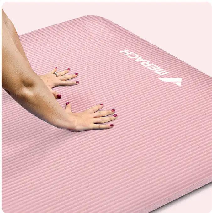 Pink TPE yoga mat for home fitness, suitable for men and women, 183x61cm.