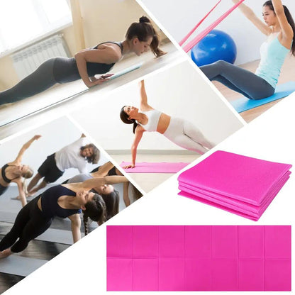 Non-slip 3-fold yoga mat in pink, ideal for gymnastics and exercise.