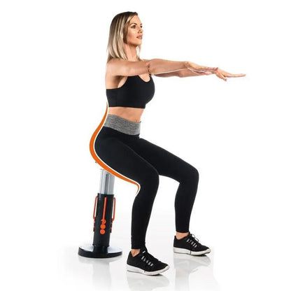 Woman using Magic Fitness Exercise Hip Trainer for squats and core strengthening.