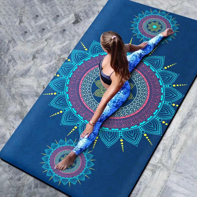 Yoga mat with geometric pattern for beginners; TPE and suede material, non-slip, 183x80cm, 6mm thickness.