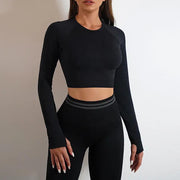 2pcs Seamless Yoga Pants Sports Gym Fitness Leggings And Long Sleeve Tops Outfits Butt Lifting Slim Workout Sportswear Clothing - WILKYs