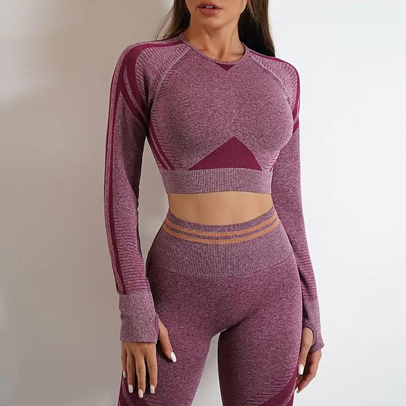2pcs Seamless Yoga Pants Sports Gym Fitness Leggings And Long Sleeve Tops Outfits Butt Lifting Slim Workout Sportswear Clothing - WILKYs