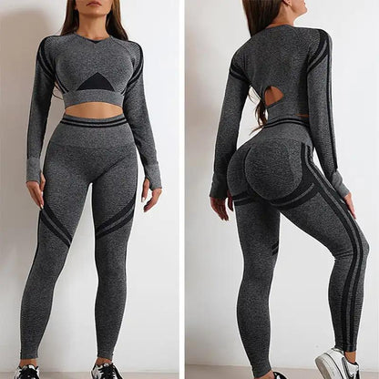 2pcs Seamless Yoga Pants Sports Gym Fitness Leggings And Long Sleeve Tops Outfits Butt Lifting Slim Workout Sportswear Clothing - WILKYs