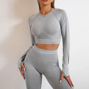 2pcs Seamless Yoga Pants Sports Gym Fitness Leggings And Long Sleeve Tops Outfits Butt Lifting Slim Workout Sportswear Clothing - WILKYs