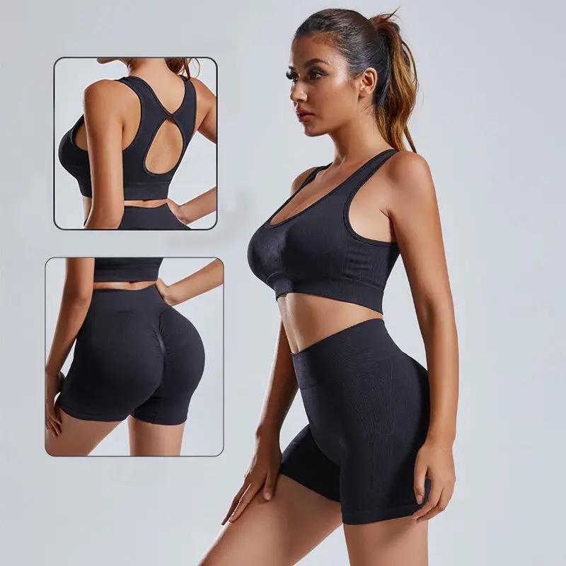 2pcs Yoga Set Women's high waist Vest And Shorts Tracksuit - WILKYs