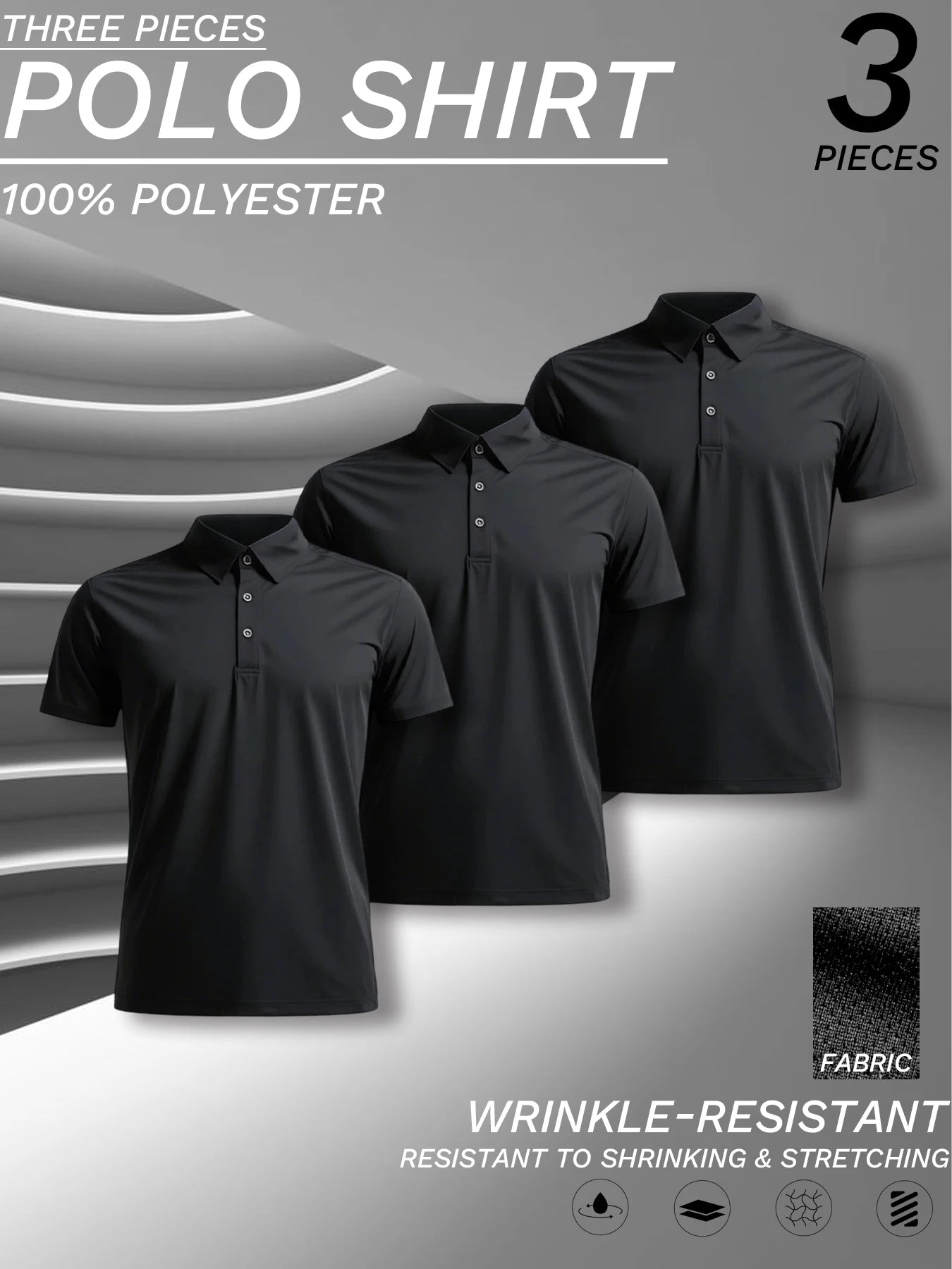 3 pcs set, men's polyester polo shirts, soft and comfortable, many colors available, suitable for daily wear - WILKYs