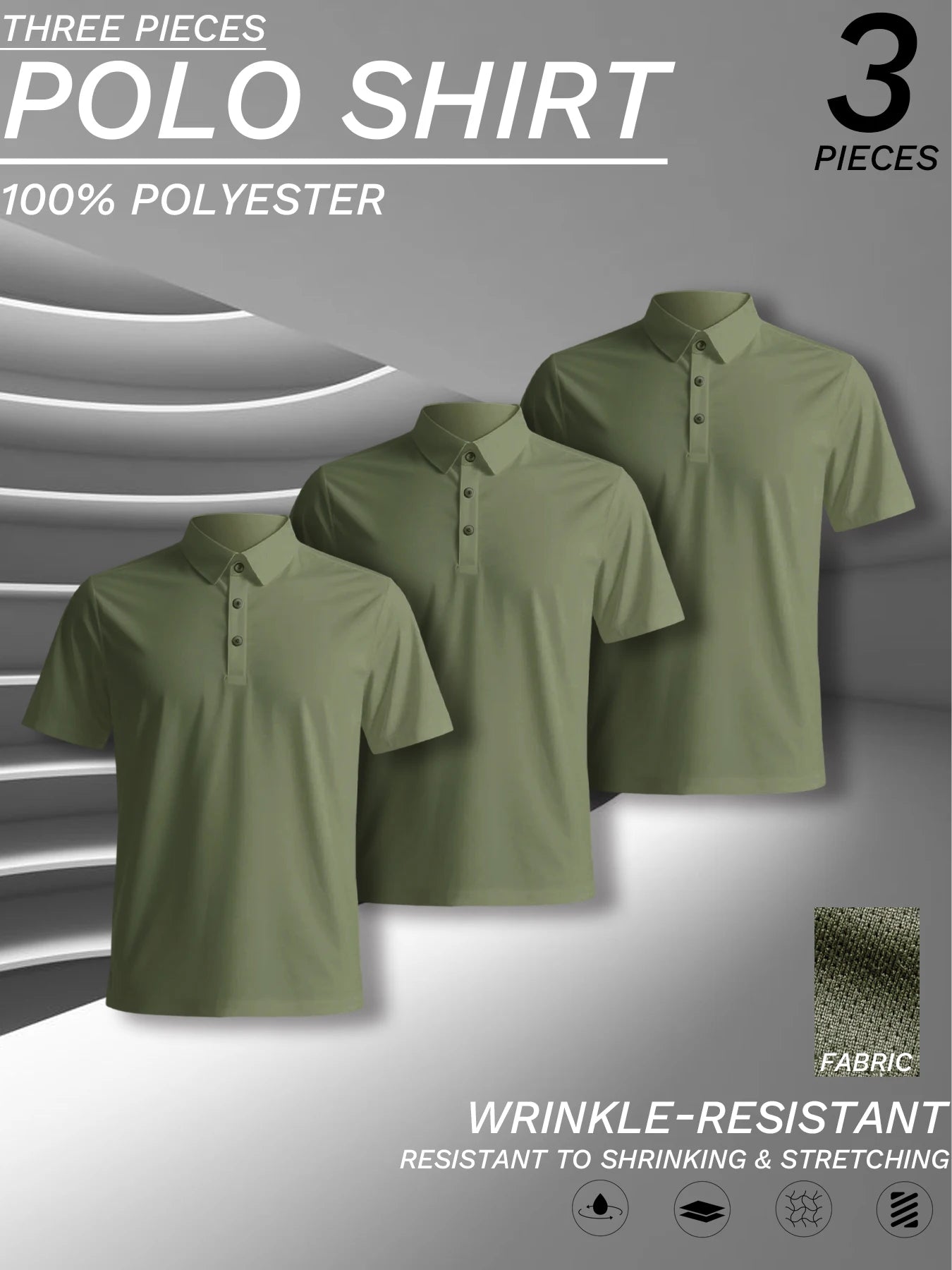 3 pcs set, men's polyester polo shirts, soft and comfortable, many colors available, suitable for daily wear - WILKYs