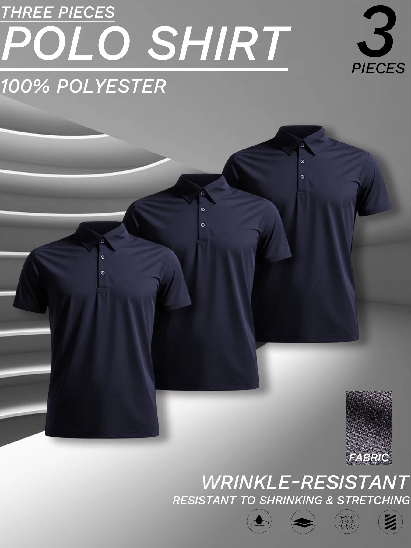 3 pcs set, men's polyester polo shirts, soft and comfortable, many colors available, suitable for daily wear - WILKYs