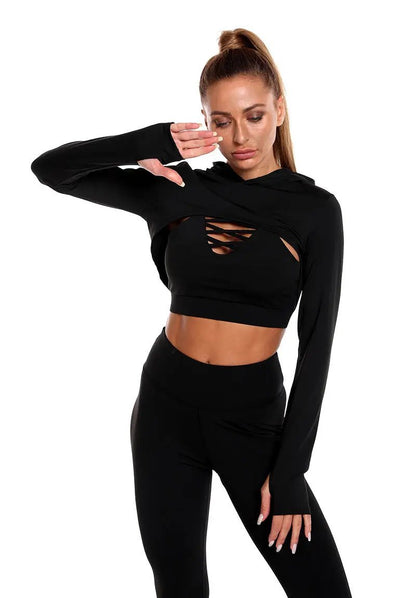 3 pcs Sports Suits Long Sleeve Hooded Top Hollow Design Camisole And Butt Lifting High Waist Seamless Fitness Leggings Sports Gym Outfits Clothing - WILKYs