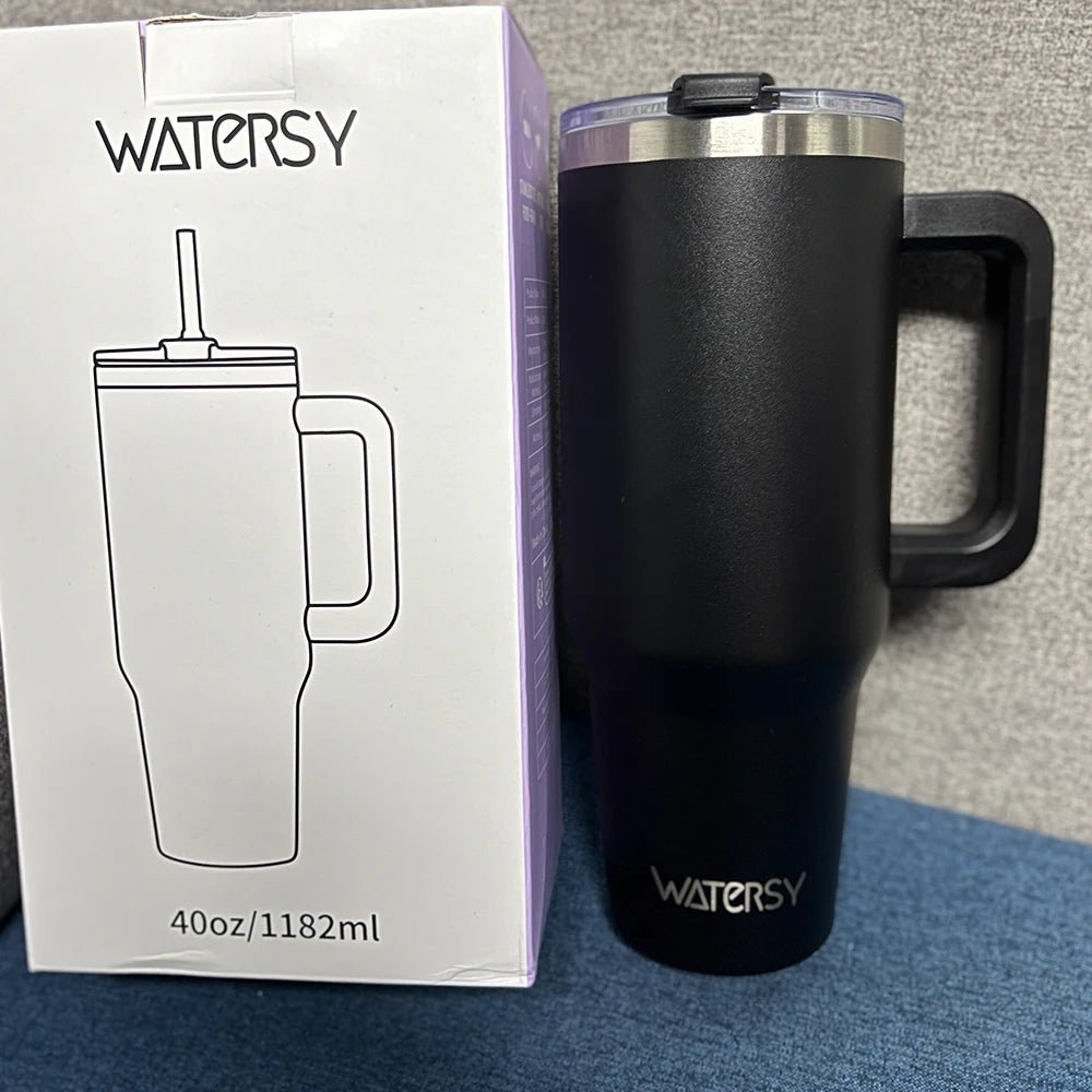 30/40oz Tumbler With Handle and Straw Large Capacity Stainless Steel Thermal Cup for Coffee Double Vacuum Insulated Mug - WILKYs
