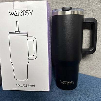 30/40oz Tumbler With Handle and Straw Large Capacity Stainless Steel Thermal Cup for Coffee Double Vacuum Insulated Mug - WILKYs