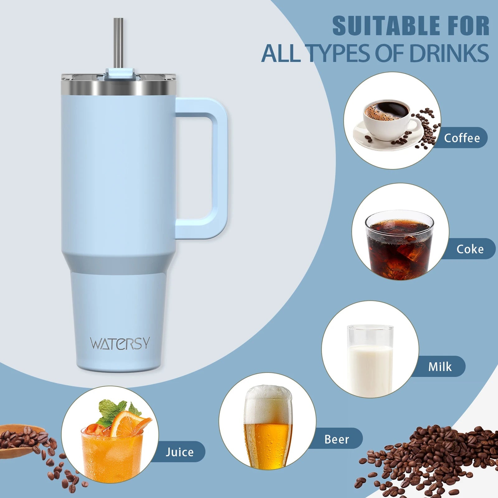 30/40oz Tumbler With Handle and Straw Large Capacity Stainless Steel Thermal Cup for Coffee Double Vacuum Insulated Mug - WILKYs