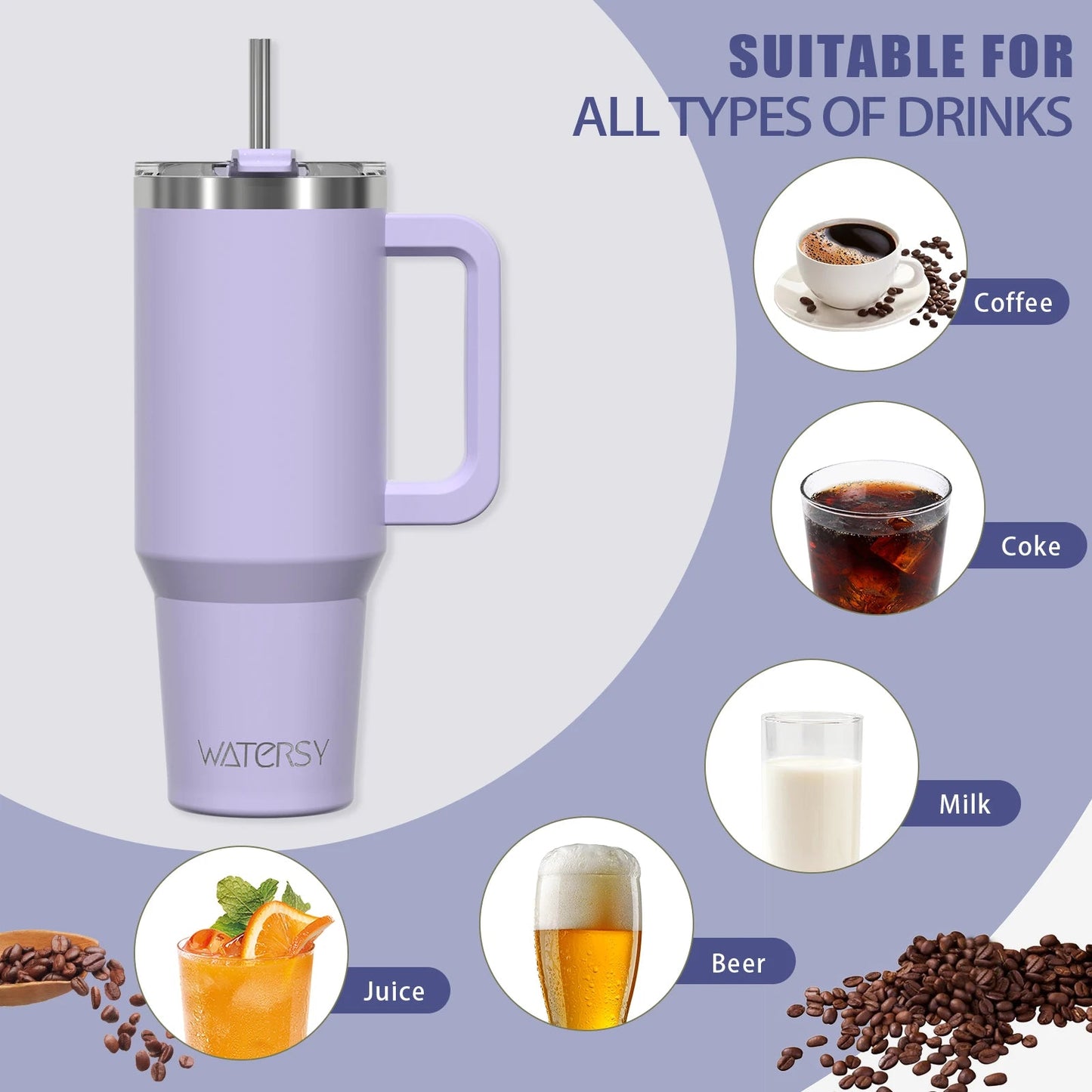 30/40oz Tumbler With Handle and Straw Large Capacity Stainless Steel Thermal Cup for Coffee Double Vacuum Insulated Mug - WILKYs