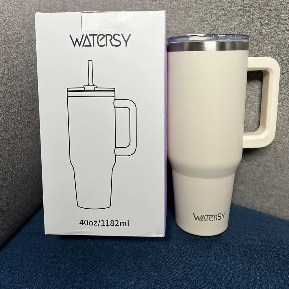 30/40oz Tumbler With Handle and Straw Large Capacity Stainless Steel Thermal Cup for Coffee Double Vacuum Insulated Mug - WILKYs