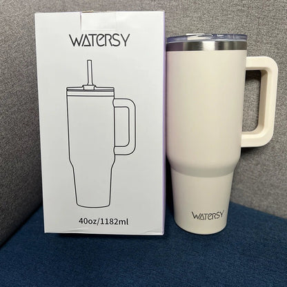 30/40oz Tumbler With Handle and Straw Large Capacity Stainless Steel Thermal Cup for Coffee Double Vacuum Insulated Mug - WILKYs
