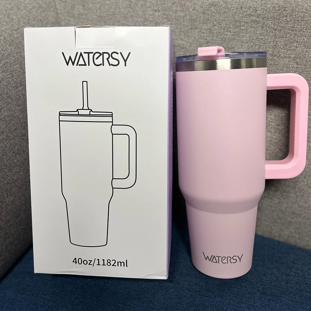 30/40oz Tumbler With Handle and Straw Large Capacity Stainless Steel Thermal Cup for Coffee Double Vacuum Insulated Mug - WILKYs