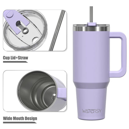 30/40oz Tumbler With Handle and Straw Large Capacity Stainless Steel Thermal Cup for Coffee Double Vacuum Insulated Mug - WILKYs