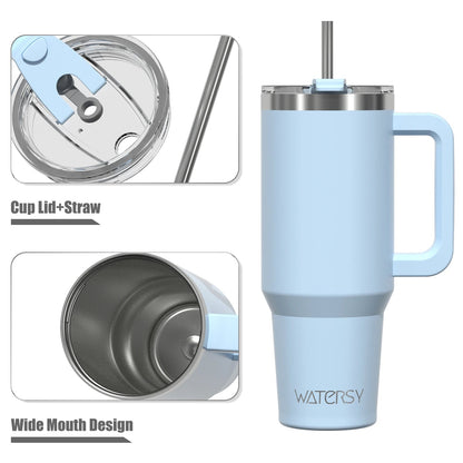 30/40oz Tumbler With Handle and Straw Large Capacity Stainless Steel Thermal Cup for Coffee Double Vacuum Insulated Mug - WILKYs