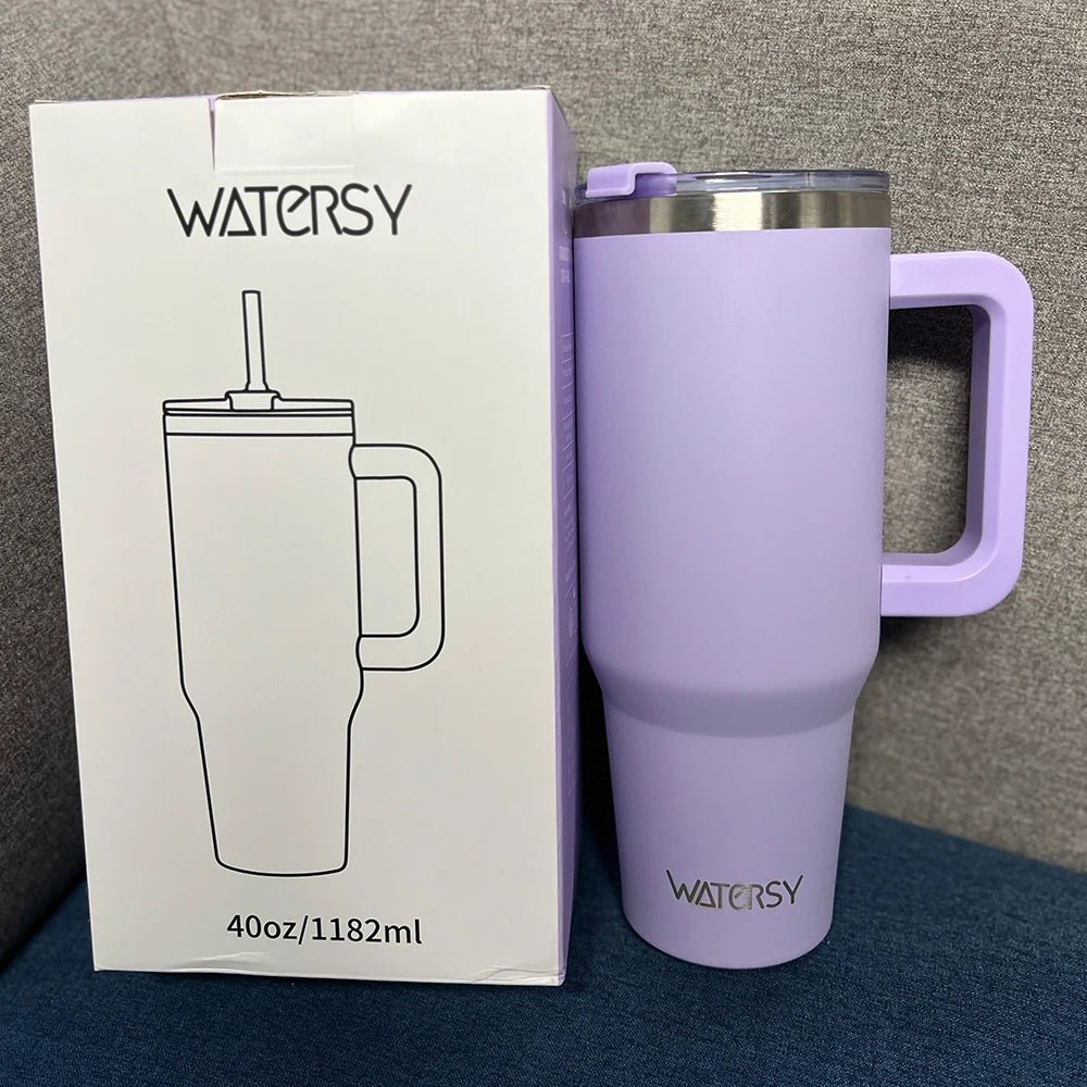 30/40oz Tumbler With Handle and Straw Large Capacity Stainless Steel Thermal Cup for Coffee Double Vacuum Insulated Mug - WILKYs