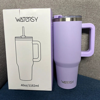 30/40oz Tumbler With Handle and Straw Large Capacity Stainless Steel Thermal Cup for Coffee Double Vacuum Insulated Mug - WILKYs