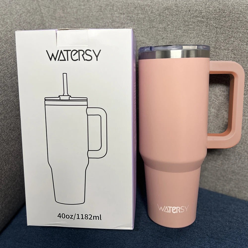 30/40oz Tumbler With Handle and Straw Large Capacity Stainless Steel Thermal Cup for Coffee Double Vacuum Insulated Mug - WILKYs