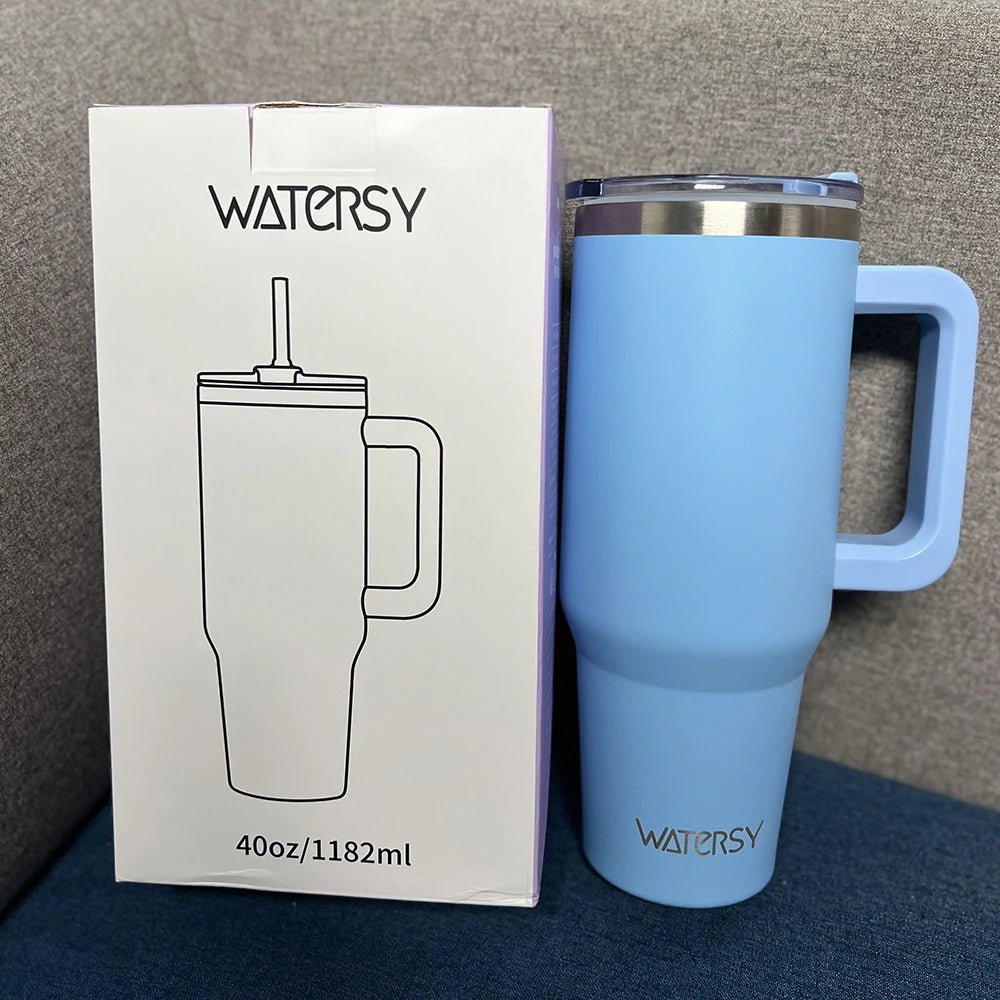 30/40oz Tumbler With Handle and Straw Large Capacity Stainless Steel Thermal Cup for Coffee Double Vacuum Insulated Mug - WILKYs