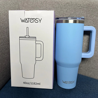 30/40oz Tumbler With Handle and Straw Large Capacity Stainless Steel Thermal Cup for Coffee Double Vacuum Insulated Mug - WILKYs
