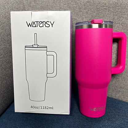 30/40oz Tumbler With Handle and Straw Large Capacity Stainless Steel Thermal Cup for Coffee Double Vacuum Insulated Mug - WILKYs