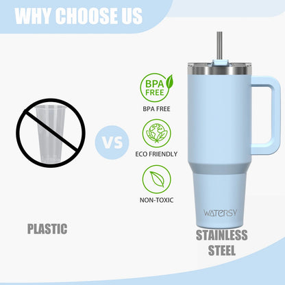 30/40oz Tumbler With Handle and Straw Large Capacity Stainless Steel Thermal Cup for Coffee Double Vacuum Insulated Mug - WILKYs