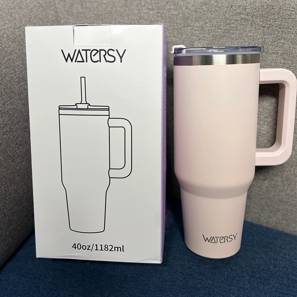 30/40oz Tumbler With Handle and Straw Large Capacity Stainless Steel Thermal Cup for Coffee Double Vacuum Insulated Mug - WILKYs